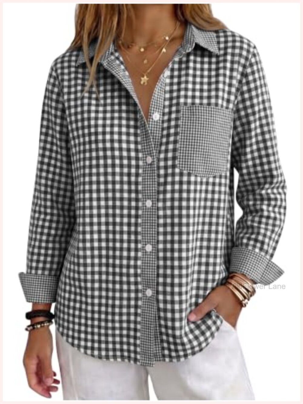 100% Rayon Button Down Collared Blouse Roll Tab Sleeve Business Casual